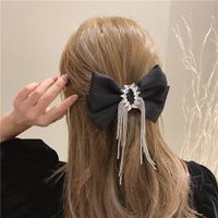 Korean Style Diamond Tassel Design Black Bow Hairpin main image 1