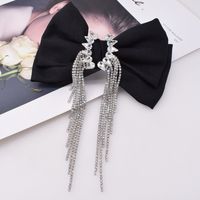 Korean Style Diamond Tassel Design Black Bow Hairpin main image 3