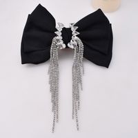 Korean Style Diamond Tassel Design Black Bow Hairpin main image 5