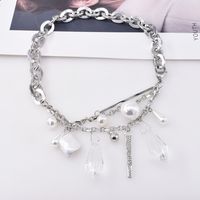 Fashion Crystal Pearl Double Layered Thick Chain Necklace main image 5