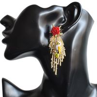 Fashion Diamond Tassel Rose Flower Metal Long Earrings main image 4