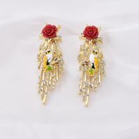 Fashion Diamond Tassel Rose Flower Metal Long Earrings main image 5