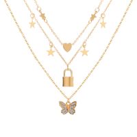 Fashion Golden Diamond Butterfly Pendant Multi-layer Necklace main image 3