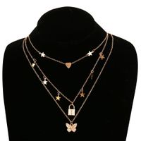 Fashion Golden Diamond Butterfly Pendant Multi-layer Necklace main image 4