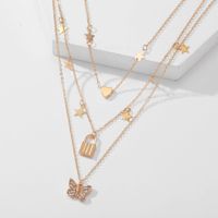Fashion Golden Diamond Butterfly Pendant Multi-layer Necklace main image 5