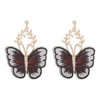 Vintage Creative Embroidery Butterfly Alloy Earrings sku image 3