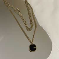 Simple Double Layered Square Pendant Necklace sku image 1