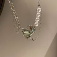Korean Pearl Splicing Chain Heart Pendant Necklace sku image 1