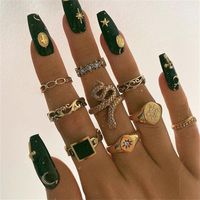 Fashion Geometric Stars Feathers Turquoise Diamond Ring Set sku image 22