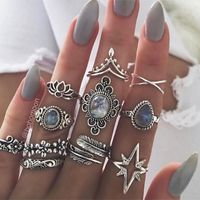 Fashion Geometric Stars Feathers Turquoise Diamond Ring Set sku image 13