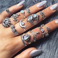 Fashion Geometric Stars Feathers Turquoise Diamond Ring Set sku image 26