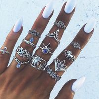Fashion Geometric Stars Feathers Turquoise Diamond Ring Set sku image 7
