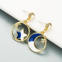 Korean Style Fashion Geometric Star Moon Alloy Oil Drop Earrings main image 1