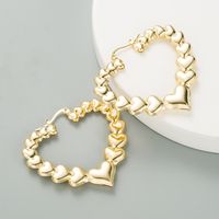 Retro Simple Metal Texture Hollow Heart Shaped Alloy Glossy Earrings main image 3