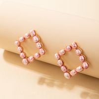 Fashion Pink Pearl Rhombus Alloy Earrings main image 2