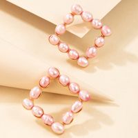 Fashion Pink Pearl Rhombus Alloy Earrings main image 4