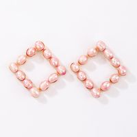 Fashion Pink Pearl Rhombus Alloy Earrings main image 7