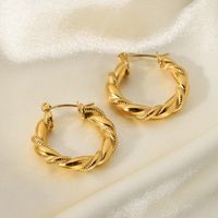 Gold-plated Stainless Steel Bread Pattern Double-strand Hemp Wreath Hoop Earrings main image 3