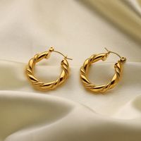 Gold-plated Stainless Steel Bread Pattern Double-strand Hemp Wreath Hoop Earrings main image 4