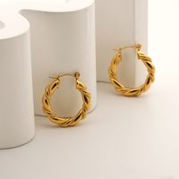 Gold-plated Stainless Steel Bread Pattern Double-strand Hemp Wreath Hoop Earrings main image 5