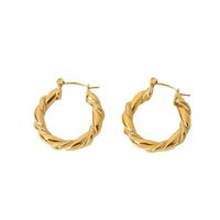 Gold-plated Stainless Steel Bread Pattern Double-strand Hemp Wreath Hoop Earrings main image 6