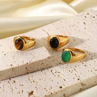 Fashion Stainless Steel Metal Oval Tiger Eye Stone Ring Wholesale main image 4