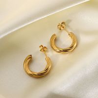 Gold-plated Stainless Steel Twisted C-shaped Hoop Earrings main image 1