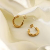 Gold-plated Stainless Steel Twisted C-shaped Hoop Earrings main image 3