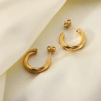 Gold-plated Stainless Steel Twisted C-shaped Hoop Earrings main image 4