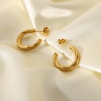 Gold-plated Stainless Steel Twisted C-shaped Hoop Earrings main image 5