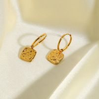 Rectangular Embossed Pendant Gold-plated Stainless Steel Earrings main image 1