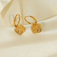 Rectangular Embossed Pendant Gold-plated Stainless Steel Earrings main image 3