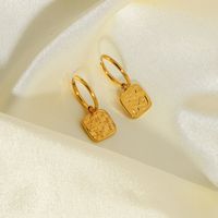 Rectangular Embossed Pendant Gold-plated Stainless Steel Earrings main image 4