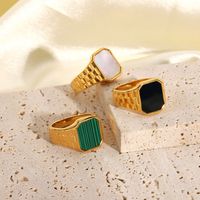 Fashion Stainless Steel Green Malachite White Shell Rectangular Ring main image 2