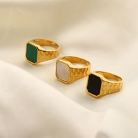 Fashion Stainless Steel Green Malachite White Shell Rectangular Ring main image 6