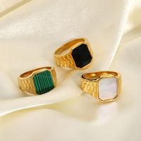 Fashion Stainless Steel Green Malachite White Shell Rectangular Ring main image 5