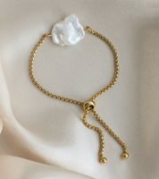 Baroque Pearl Waterproof Adjustable Gold-plated Stainless Steel Bracelet main image 5
