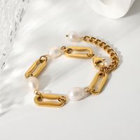 Baroque Pearl Rectangular Chain Gold-plated Stainless Steel Bracelet main image 1
