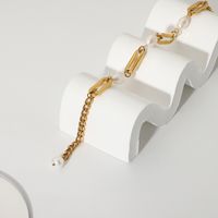 Baroque Pearl Rectangular Chain Gold-plated Stainless Steel Bracelet main image 5