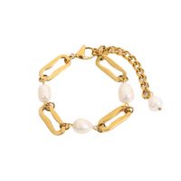 Baroque Pearl Rectangular Chain Gold-plated Stainless Steel Bracelet main image 6