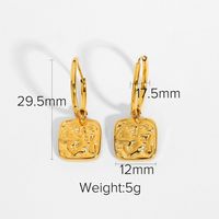 Rectangular Embossed Pendant Gold-plated Stainless Steel Earrings sku image 1