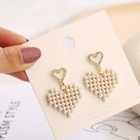 Boucles D&#39;oreilles Coeur En Alliage De Perles De Diamant À La Mode main image 6