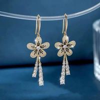 Fashion Diamond Flower Long Tassel Earrings Wholesale main image 3