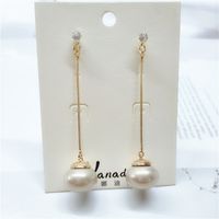 Korean Alloy Diamond Long Pearl Earrings Wholesale main image 3