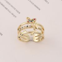 Fashion Copper 18k Gold Wide Multi-layer Butterfly Ring main image 5