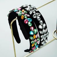 Baroque Retro Fashion Color Rhinestone Flannel Flower Headband main image 2