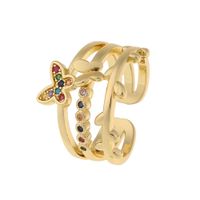 Fashion Copper 18k Gold Wide Multi-layer Butterfly Ring sku image 2