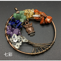 Agate Crystal Crushed Stone Tree Of Life Owl Colorful Pendant Necklace sku image 1