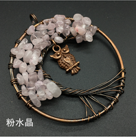Agate Crystal Crushed Stone Tree Of Life Owl Colorful Pendant Necklace sku image 5