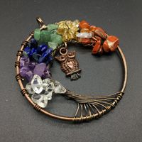Agate Crystal Crushed Stone Tree Of Life Owl Colorful Pendant Necklace main image 4